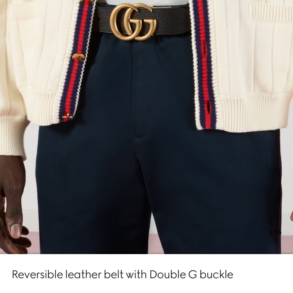 Gucci Black and Gold Reversible Leather Belt - Picture 3 of 8